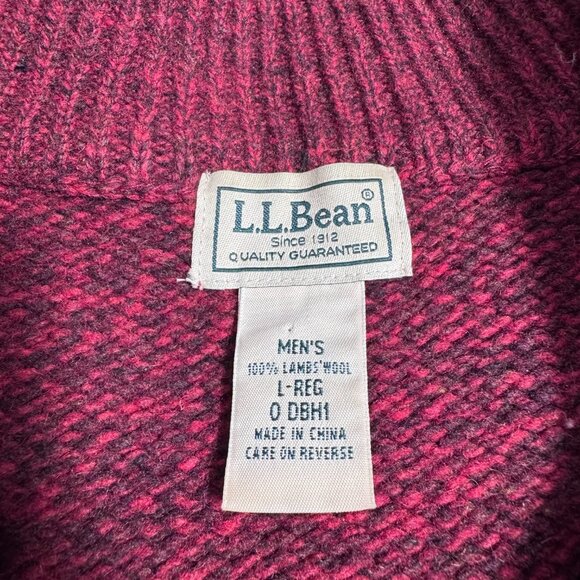 LL Bean 1/4 Big-Button Up 100% Lambswool Dark Red Mockneck Men's Sweater (SZ L) - Picture 4 of 8
